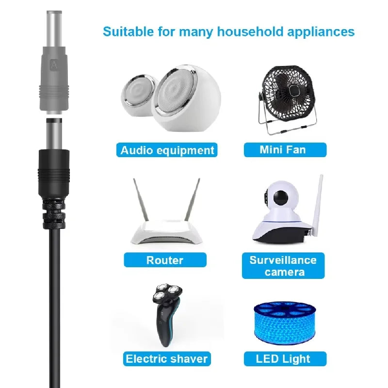 Universal Power Cable USB to DC 5.5 2.1mm Jack 5V Charging C