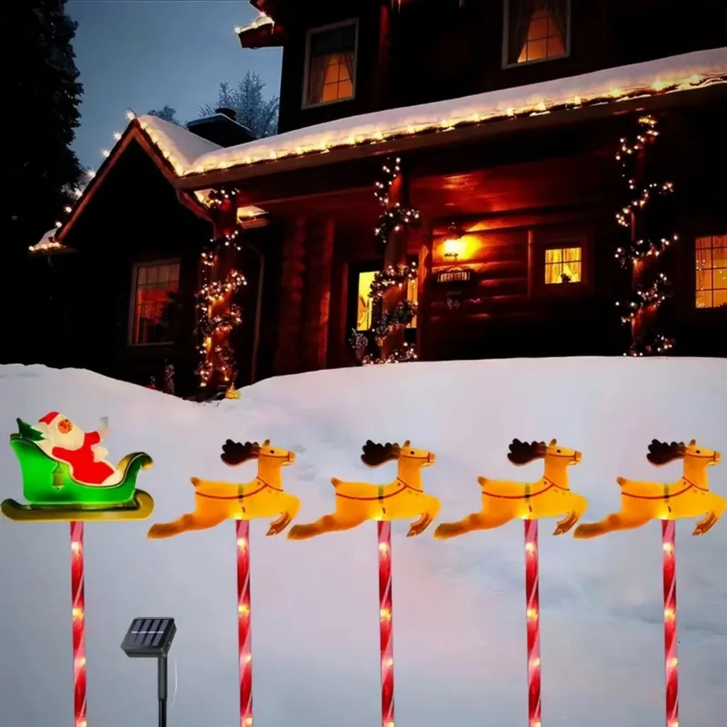5Pcs/Set Solar Christmas Santa Claus&Deer Pathway Lights with 8 Modes Garden Stake Lights For Home Walkway Yard Lawn Porch Decor