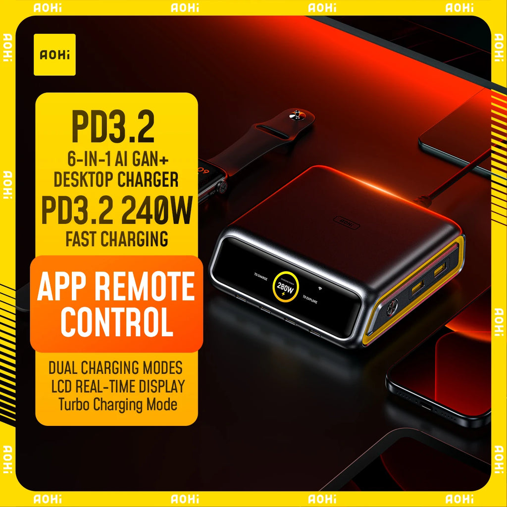 NEW AOHi 280W GaN+ Desktop Charger 6-Port Power Hub