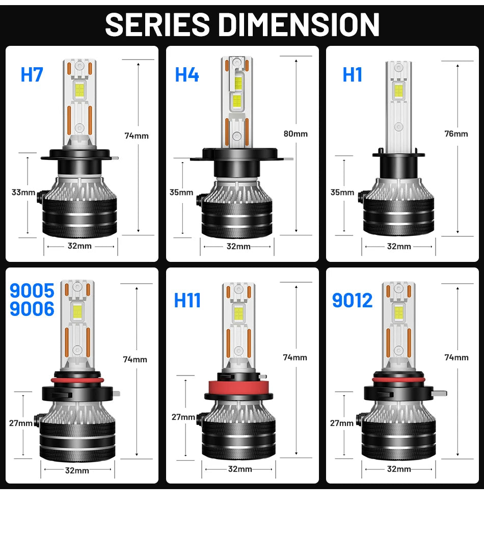 K5C H7 LED 300W Headlights Canbus H1 H3 H4 H11 9012 HIR2 H8 H9 9005 9006 HB3 HB4 H27 880 881 6000K 5570 CSP Chips 12V Turbo 24V
