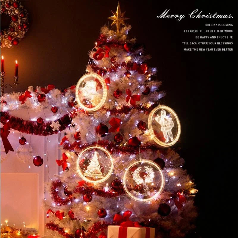 Merry Christmas LED Fairy Lights Santa Claus Elk Living Door