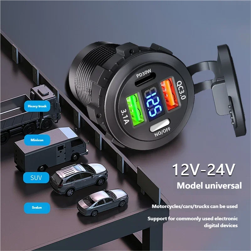 Car Charger PD+QC3.0 USB TYPE-C Charger Waterproof Power Soc