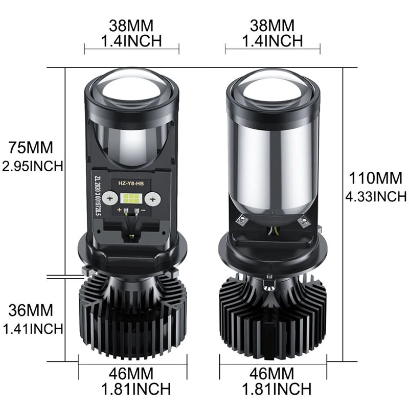H4 LED Projector Motorcycle Headlight Bulbs Bi LED Lens Proj