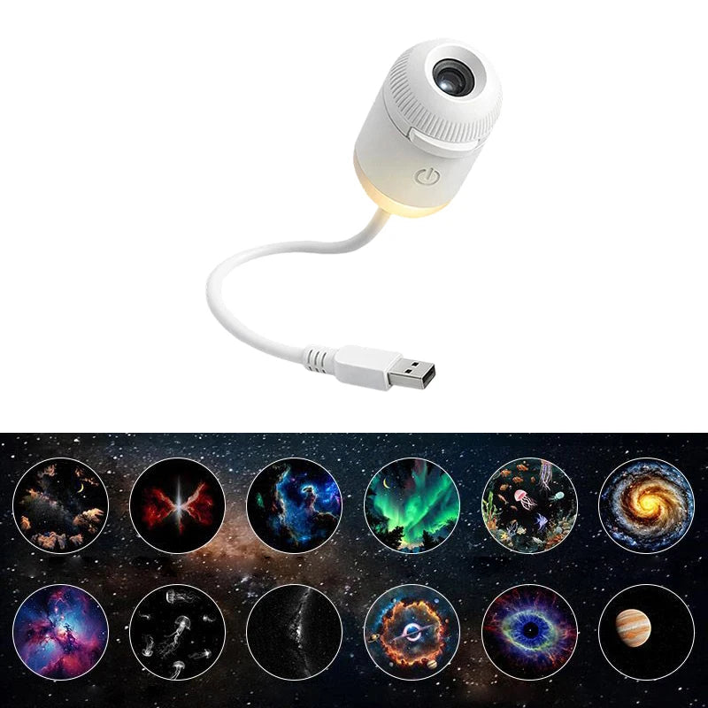 2 in 1 Mini USB Galaxy Star Projector Night Light With Film Adjustable Brightness Starry Sky Ambient Light For Bedroom Car Decor