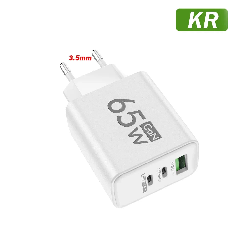65W USB Type C Charger PD Fast Charging Mobile Phone Quick Charge Charger For iPhone Xiaomi Samsung Huawei Travel Power Adapter