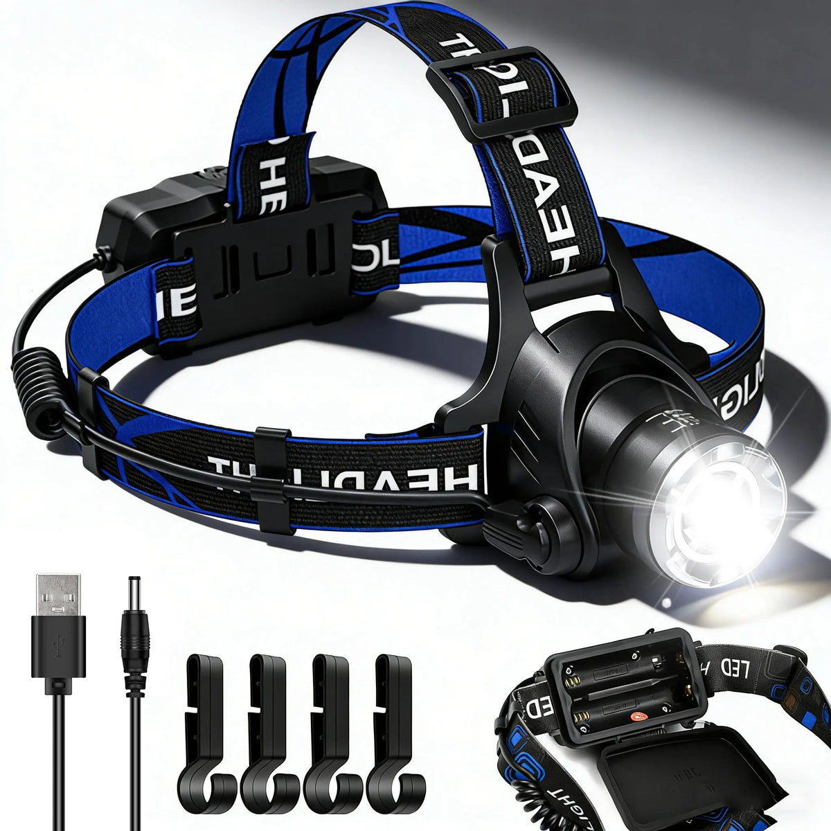 Rechargeable Powerful LED Headlamp with Zoomable Headlight -