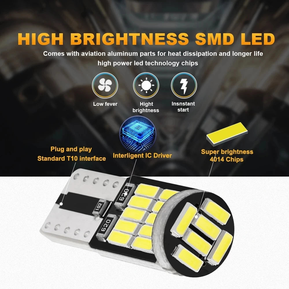 10/20/30/40/50pcs LED T10 W5W 194 501 LED Canbus No Error Ca