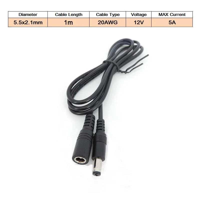 DC Female to Male Extension Cord 5V 2A 3.5x1.35mm / 12V 5A 5.5x2.1mm Plug Jack Connector Cable Power Supply Adapter Line