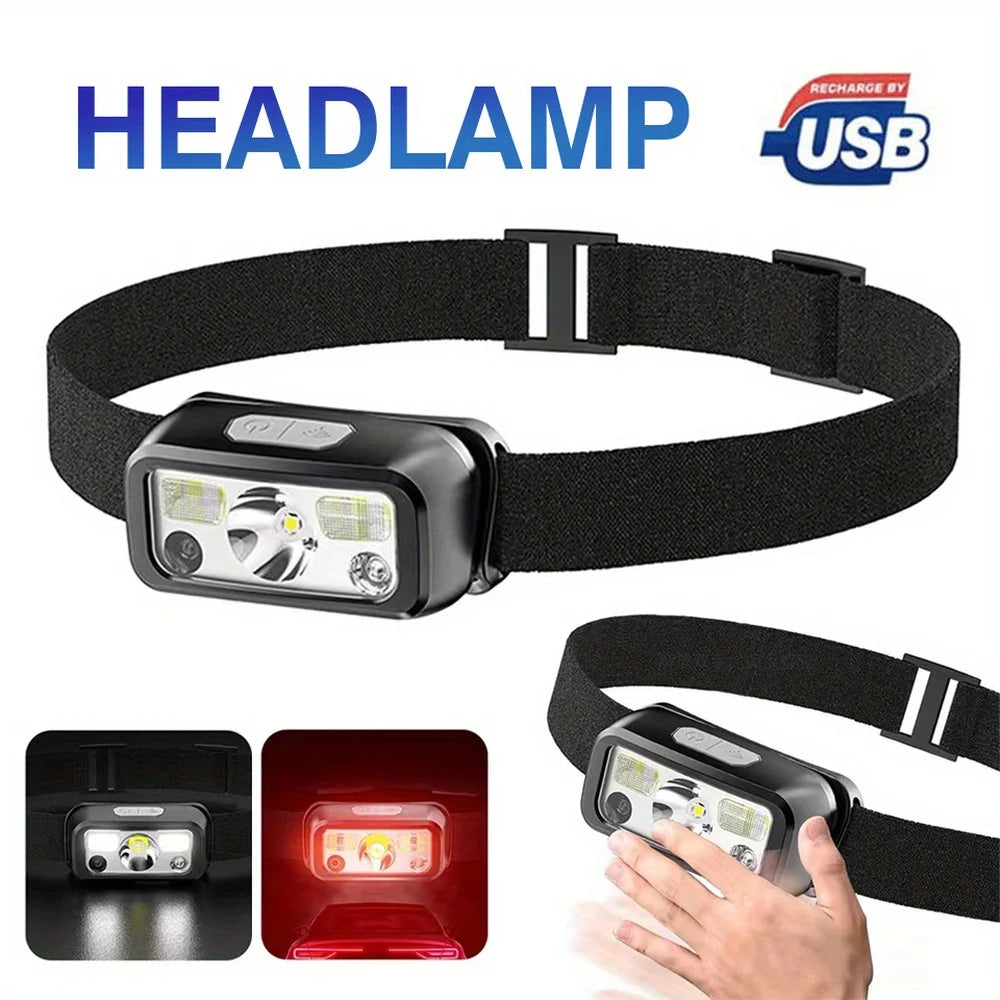 Super Bright LED Induction Headlamp USB Rechargeable Flashlight Headlight Waterproof Head Light For Outdoor Camping Fishing