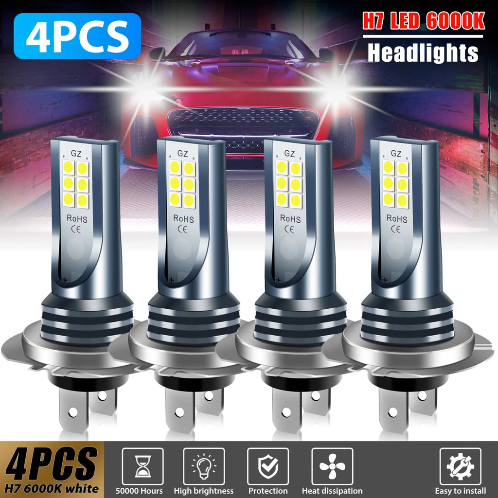 4PCS H7 12SMD 2835 LED Headlight KIT Combo Bulbs High Low Be