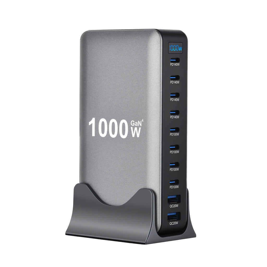 2026 New 1000W GaN Fast Charger PD3.1 USB Type C 10-Port Des
