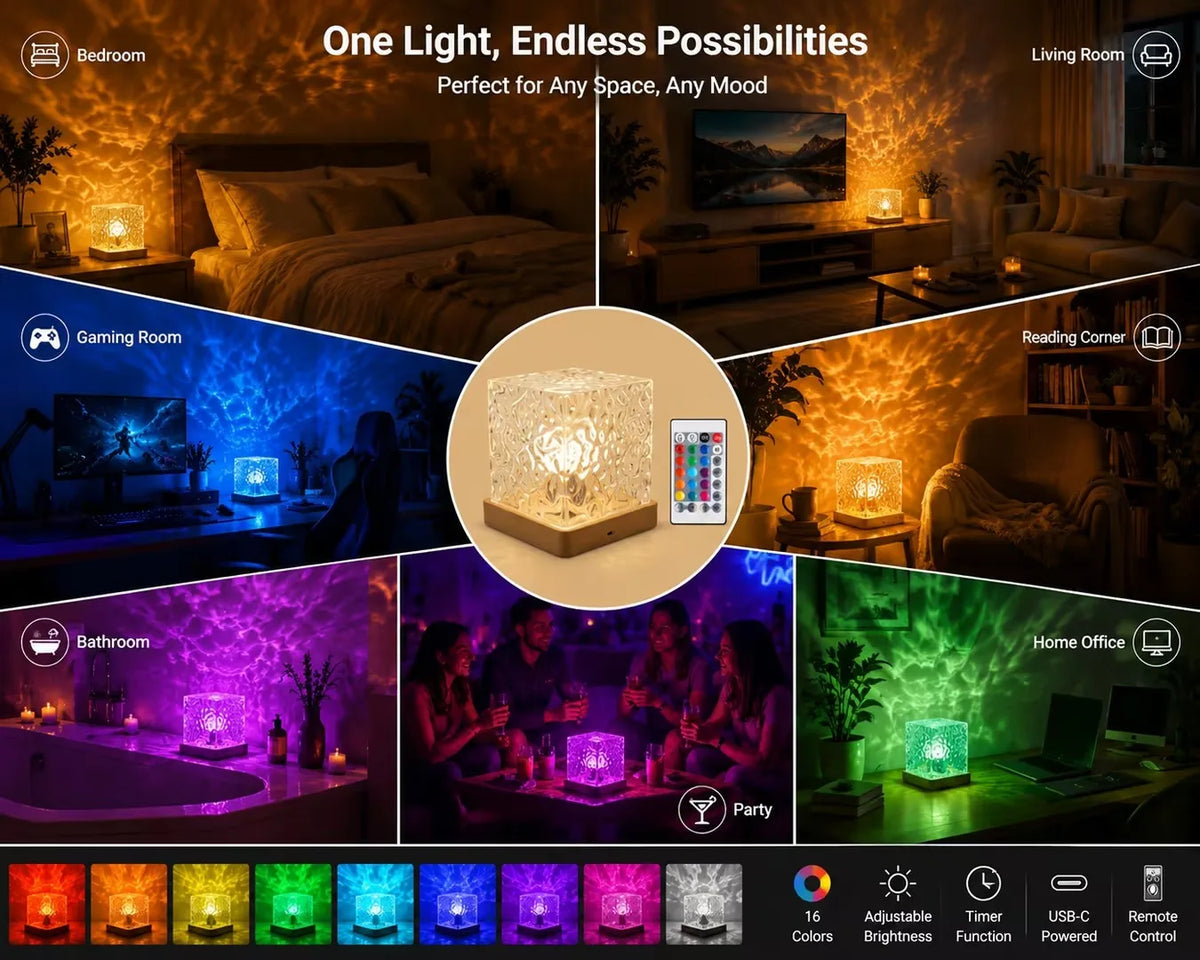 Rotating Water Ripple Night Light Projector Portable Aurora 