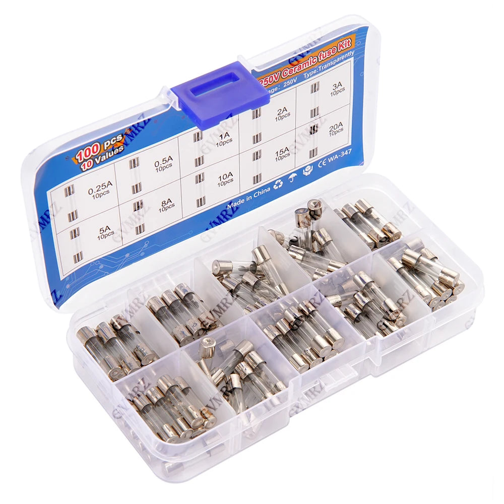 100pcs 5x20mm Quick Blow Glass Tube Fuse Assorted Kit Amp 0.