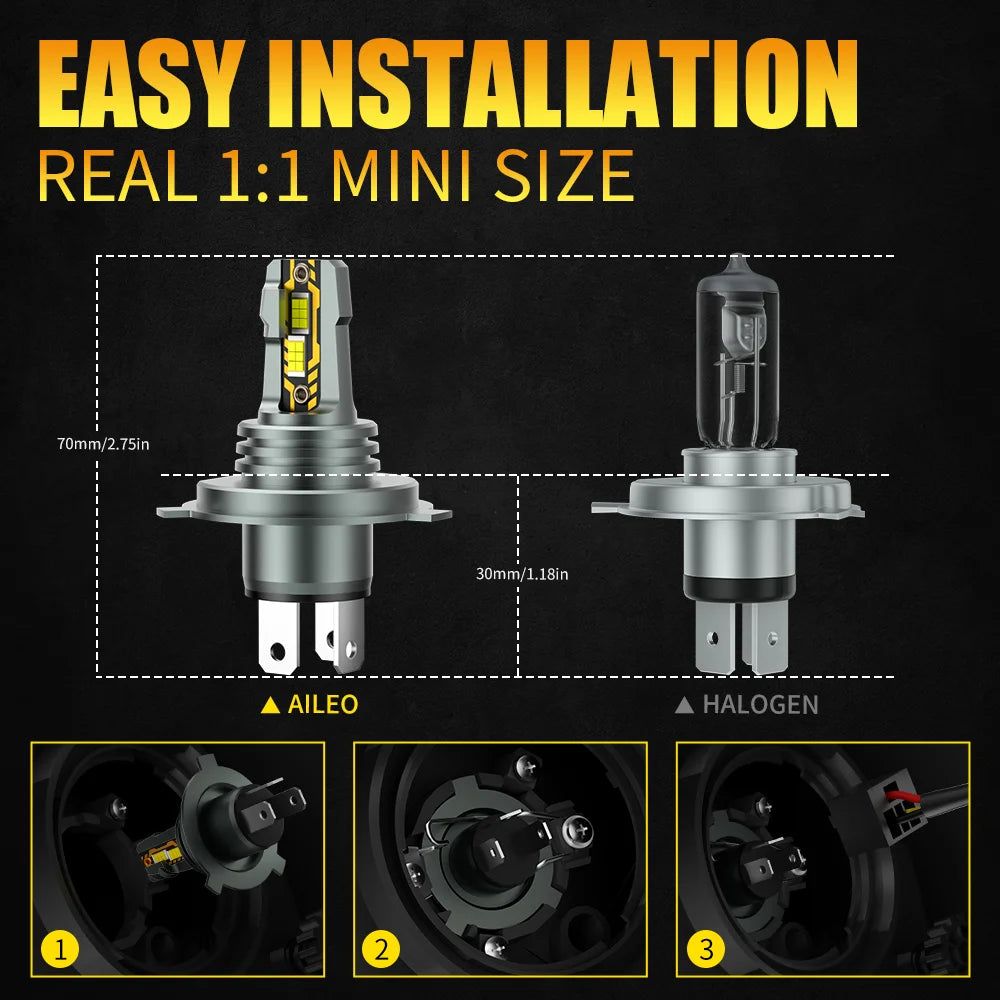 AILEO 2Pcs Led Lights H4 High Low Beam High Quality 20000Lm 
