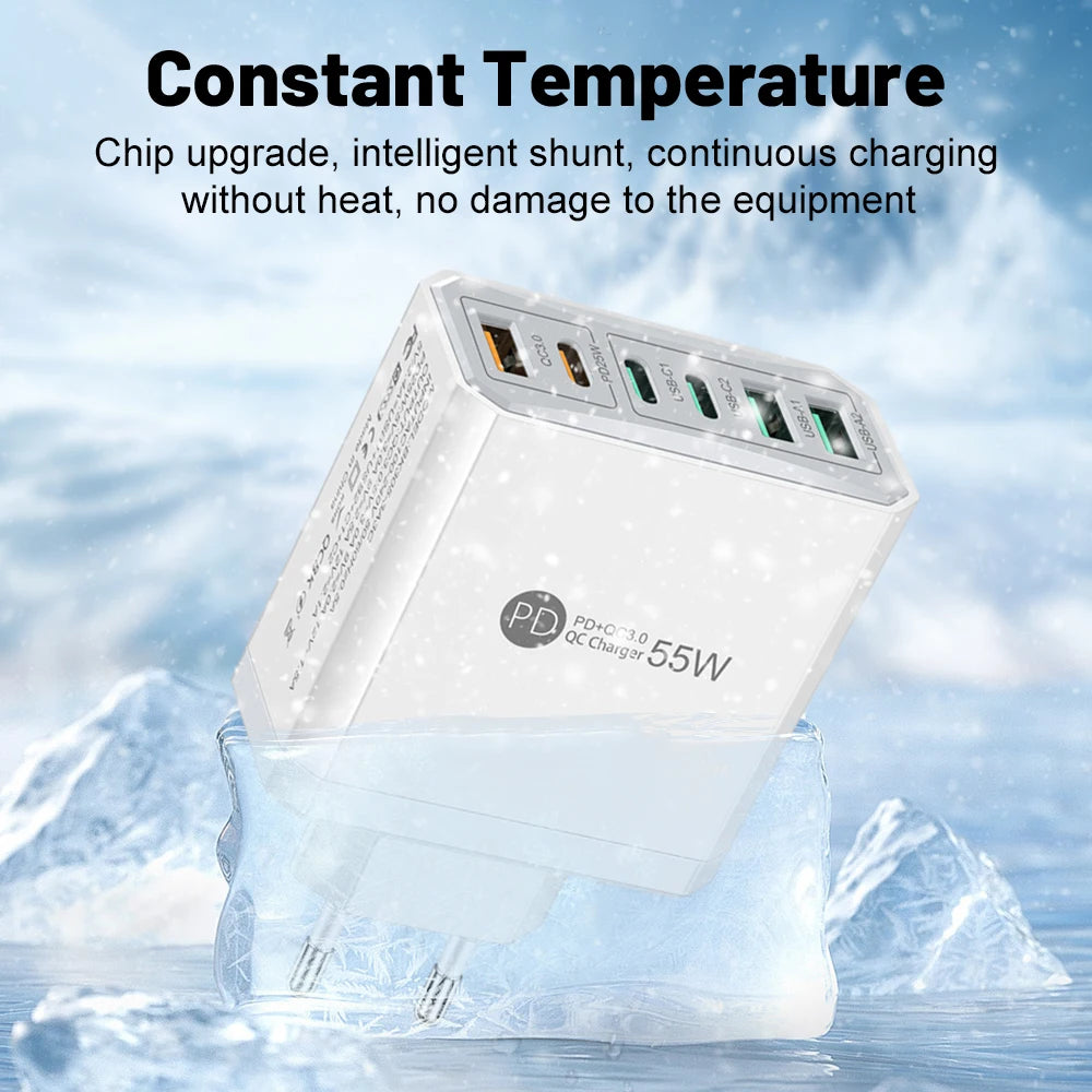 55W 3 USB 3 PD Charger Fast Charging QC3.0 Travel Charger Fo