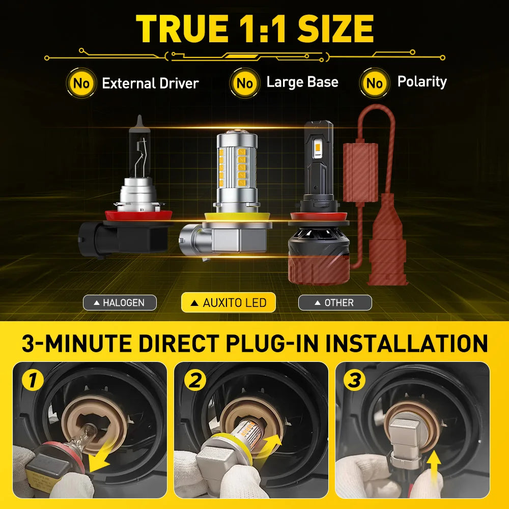 2Pcs Spotlight H8 H11 LED 9006 HB4 Yellow/White Fog Lamp Pro