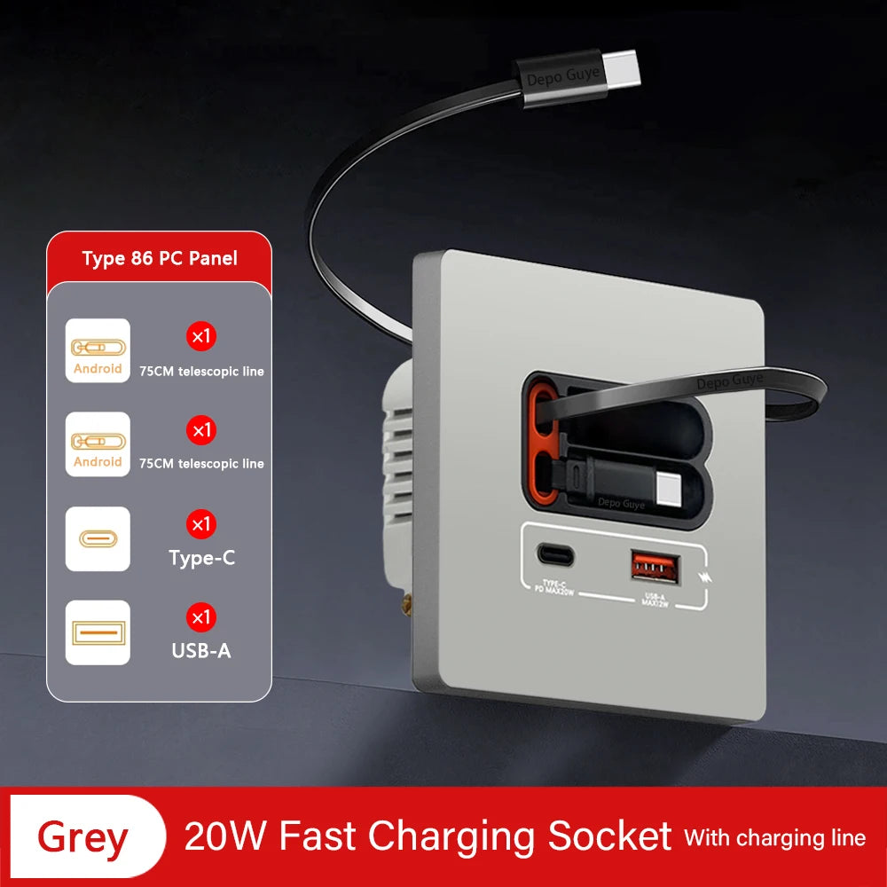 EU Universal 20W USB C Smart Socket Panel With Dual Type-c Fast Charge Ports Outlet Mobile phone charging Type-c Socket