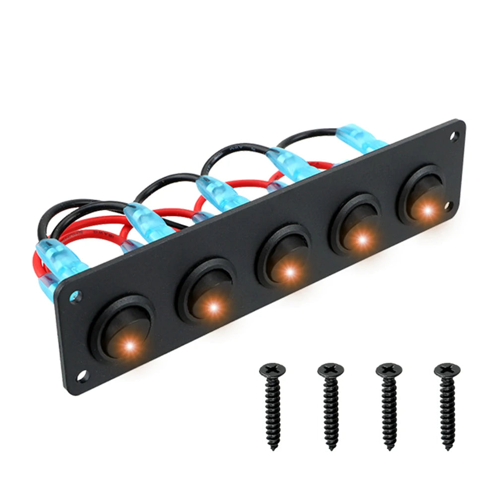 24V 12V 5 Buttons Light Toggle Rocker Switch Panel for Boat RV Yacht Marine Car Interior LED Keys Indicator Breaker Waterproof