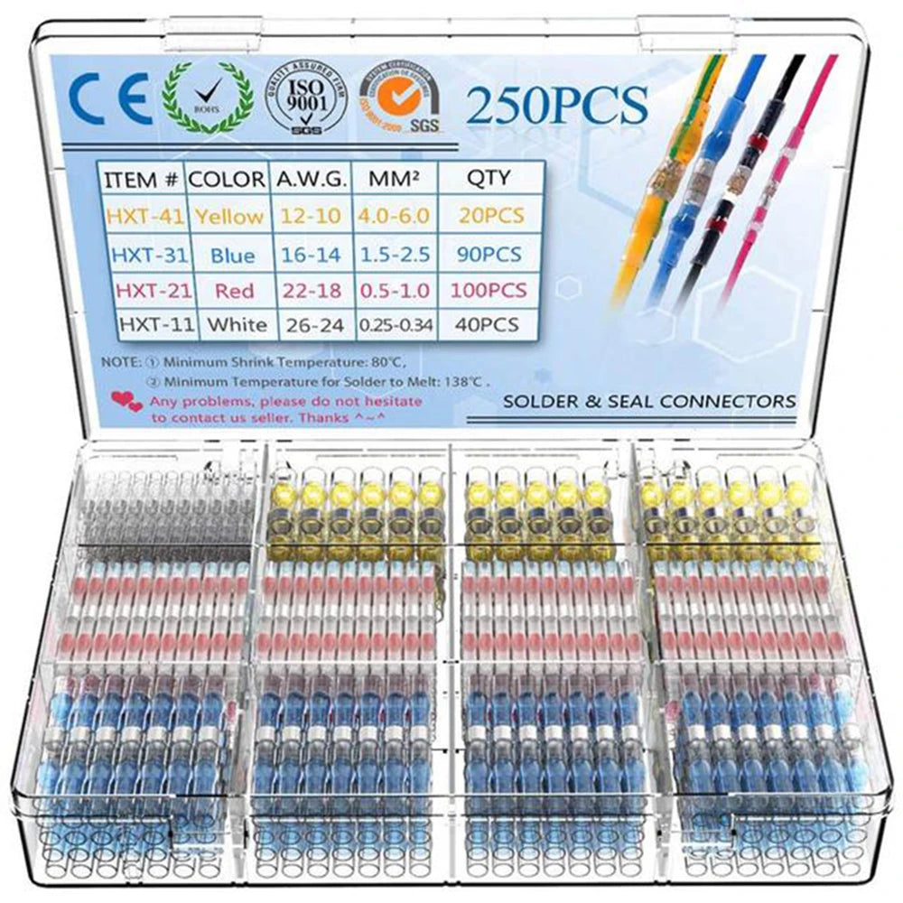 Heat Shrinkable Wire Connectors SST21 Waterproof Sleeve AWG22-18 Butt Electrical Splice Tinned Solder Seal Terminal