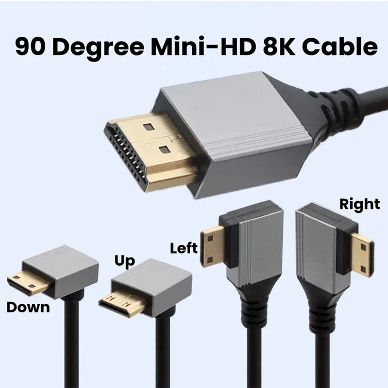 Mini/Micro HDMI-Compatible 8K UHD Cable 90 Degree Up/Down/Le