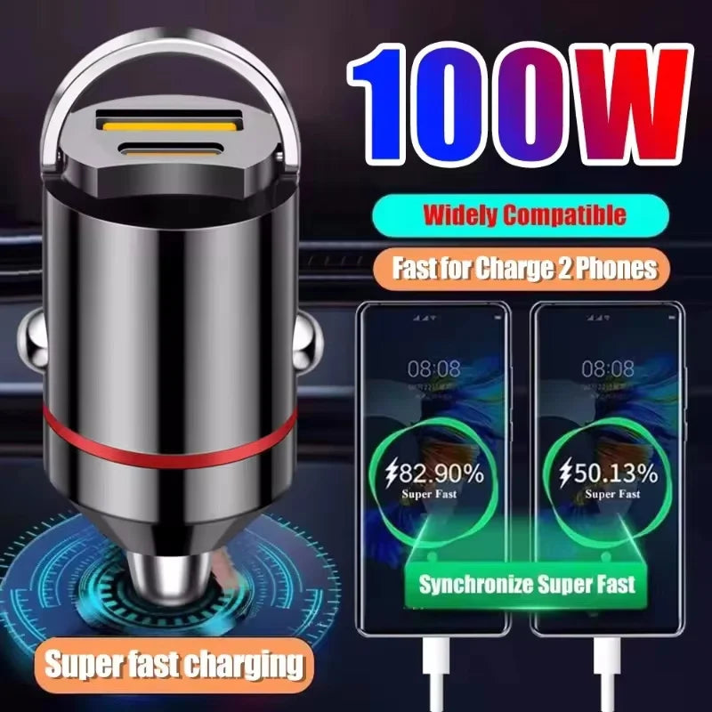 2025 200W mini car charger fast charging for iPhone QC3.0 mi