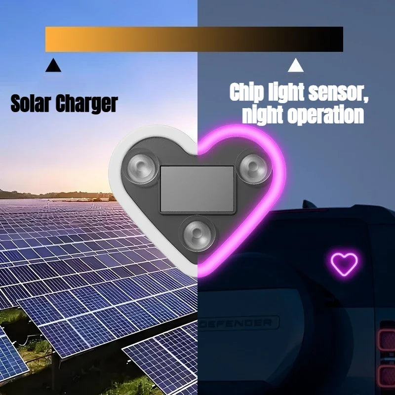 1Pc Universal Solar Car LED Window Decoration Heart Neon Lig
