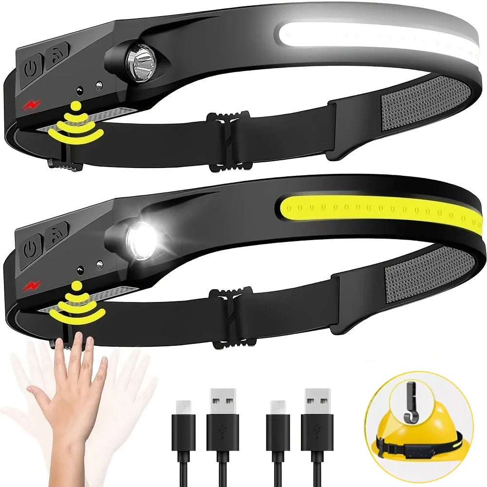 COB LED Headlamp Sensor Headlight with Built-in Battery Flas