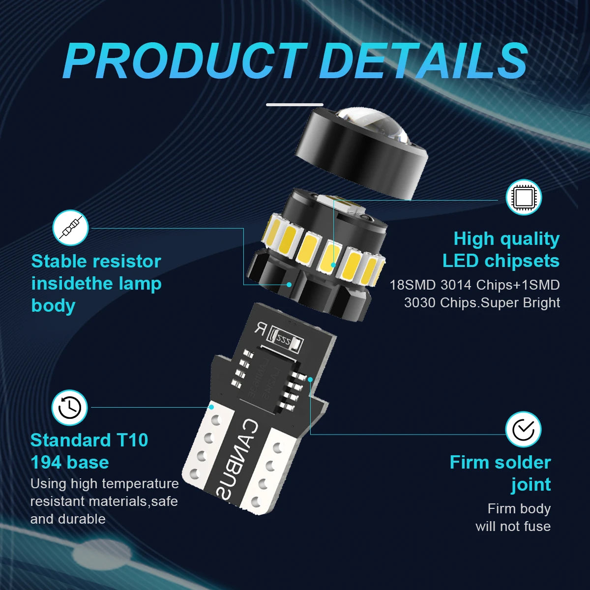 NLpearl 2PCS T10 W5W LED Canbus No Error 194 168 Bulb Car Si