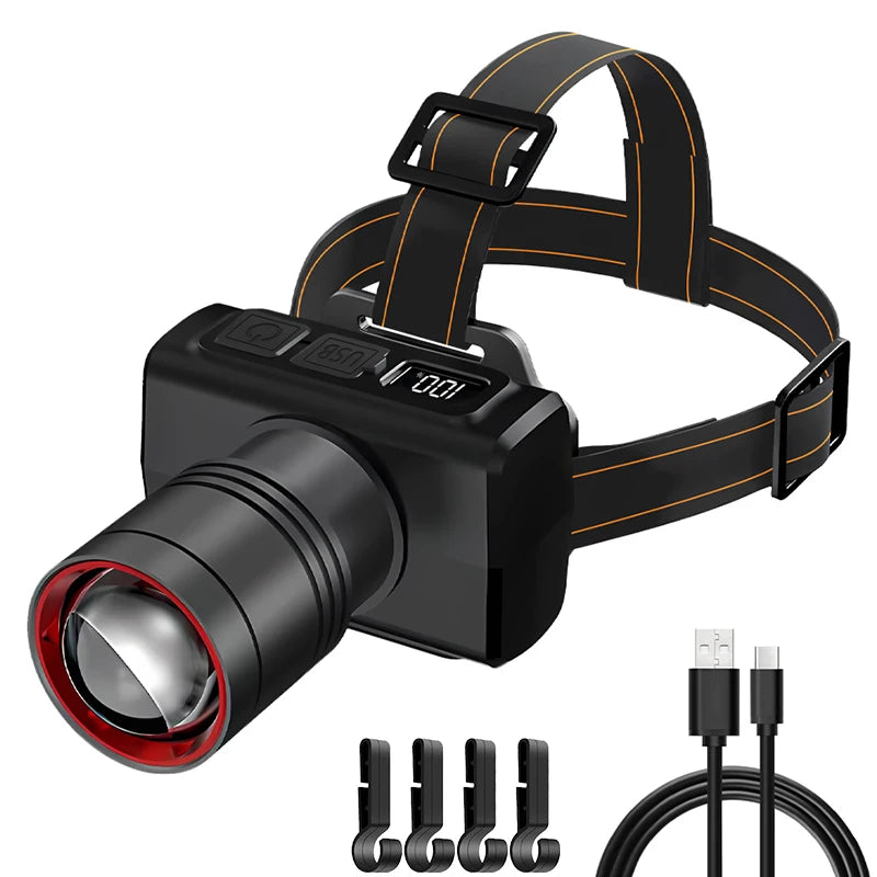 Powerful Sensor LED Headlamp USB Rechargeable Headlight Zoomable Head Lamp Waterproof Head Light High Lumens Head Flashlight