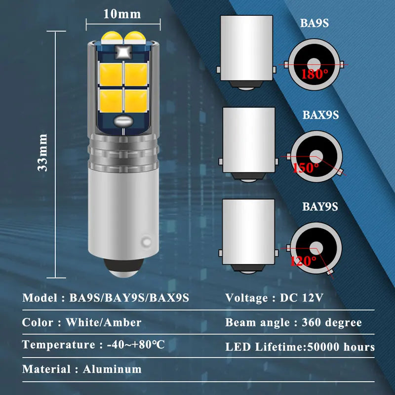 2PCS BAY9S H21W T4W H6W BA9S BAX9S LED Bulbs 3030 10SMD Car 