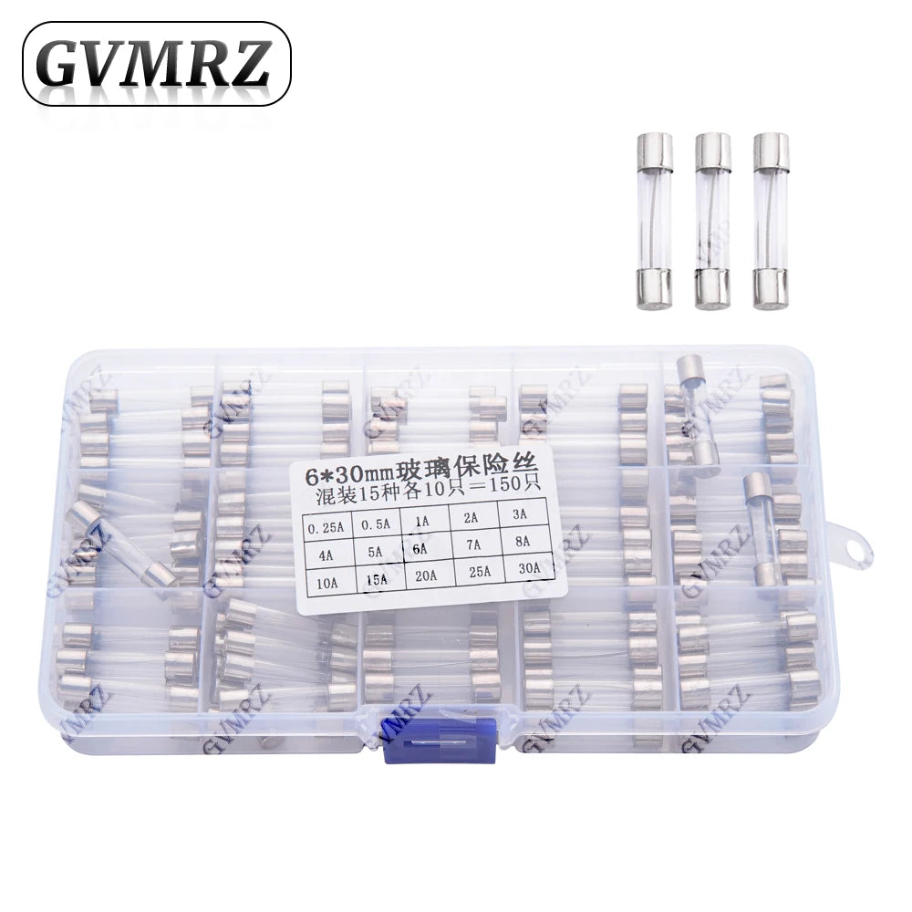 150PCS 15Values 6 30 Glass Tube Fuses Car Glass Tube Fuses A