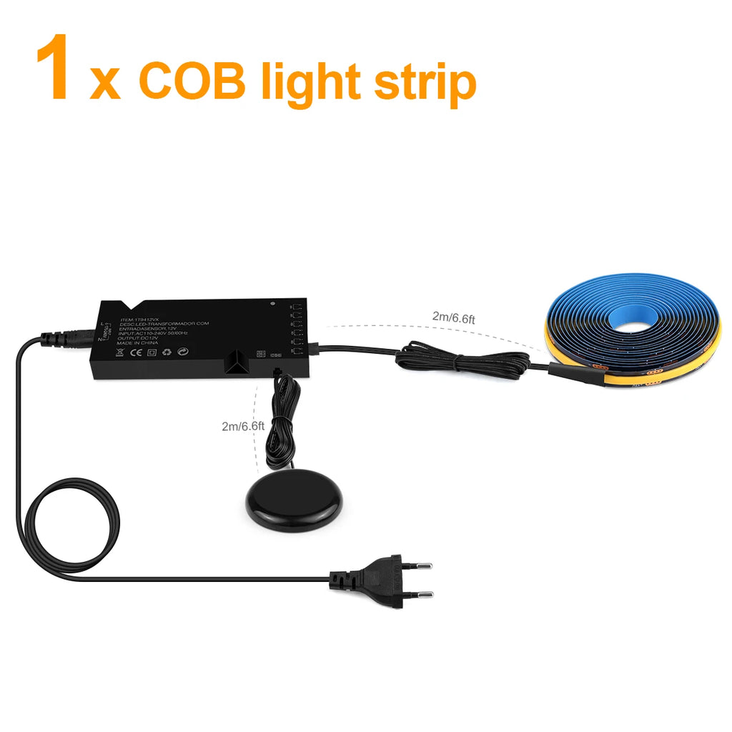 12V Acoustic Wall Panel Decor Lamp More Covert Dimmable Black PCB COB Light Strip With Touch Swtich For TV Cabinet Backlight