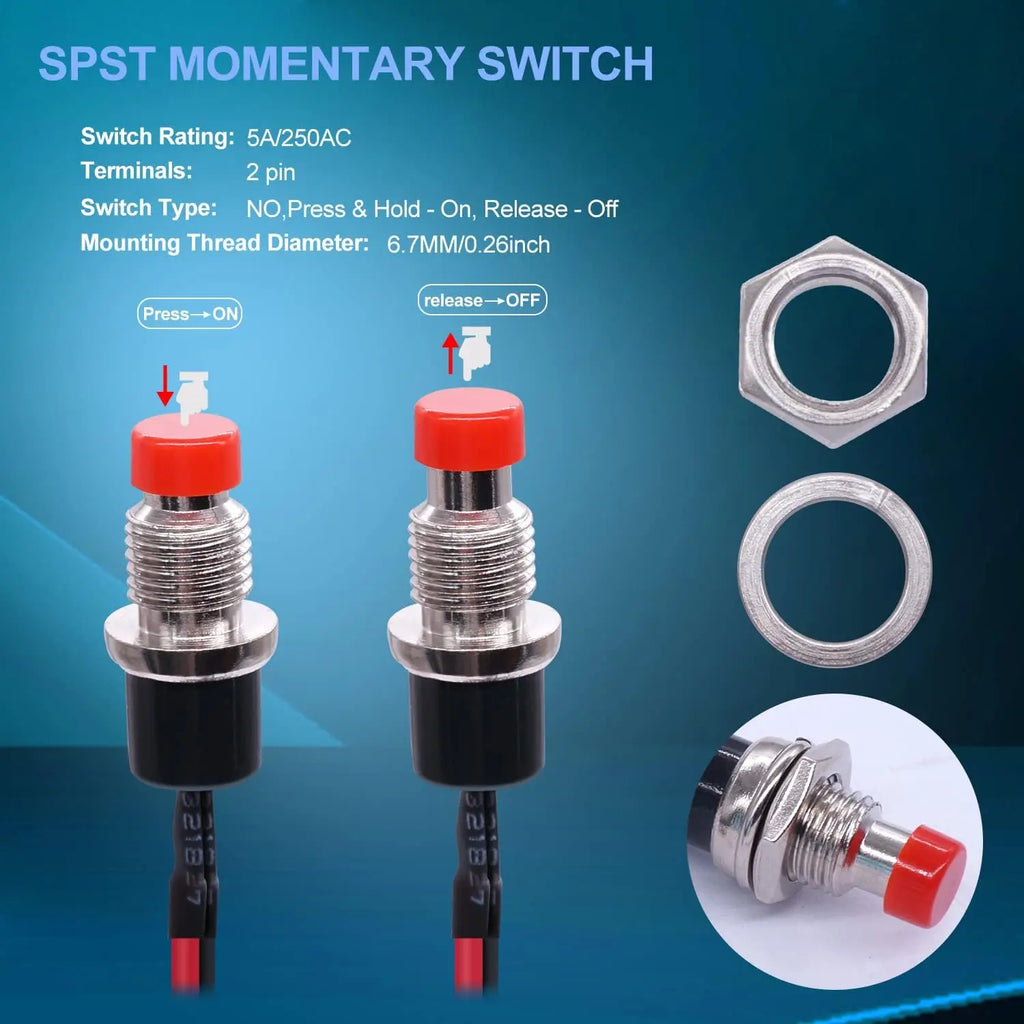 12PCS 12V 250V Momentary Push Button Switch 2 Pins SPST 7mm 