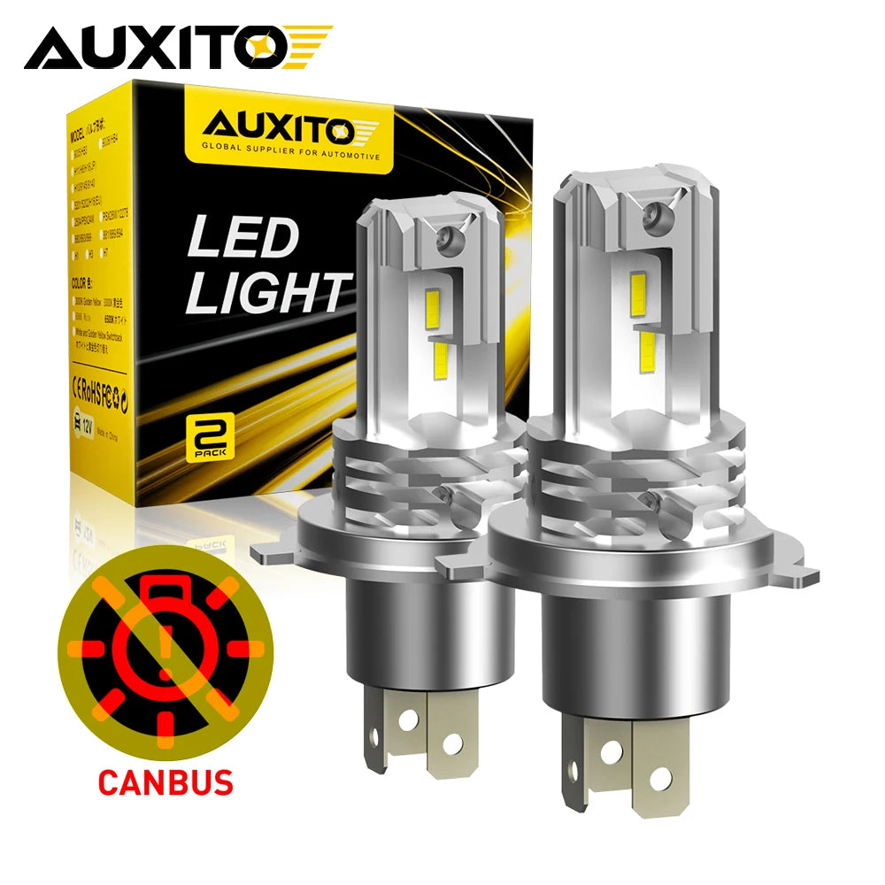 AUXITO 1/2Pcs Fanless H4 9003 LED Light Canbus High & Low Be