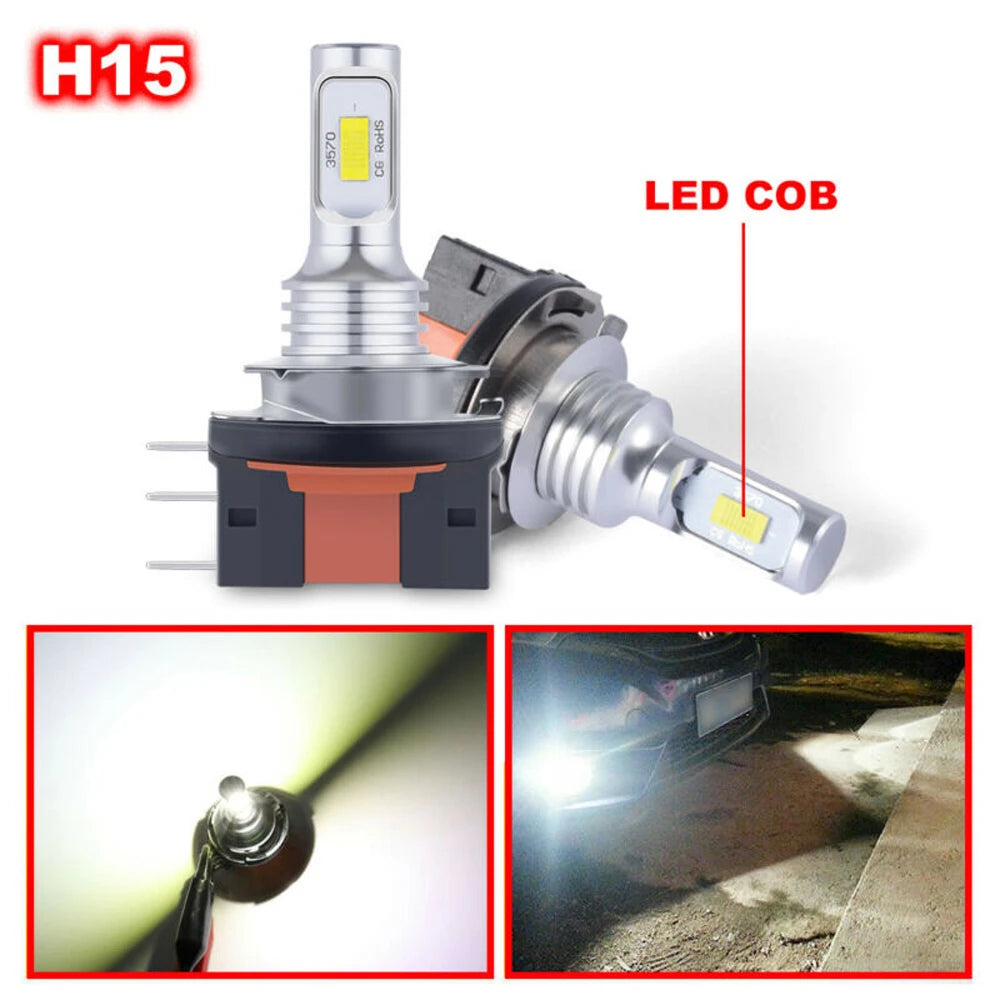 2Pcs H15 LED H11B H8B H9B Headlight Bulbs CANBUS 6500K Yello