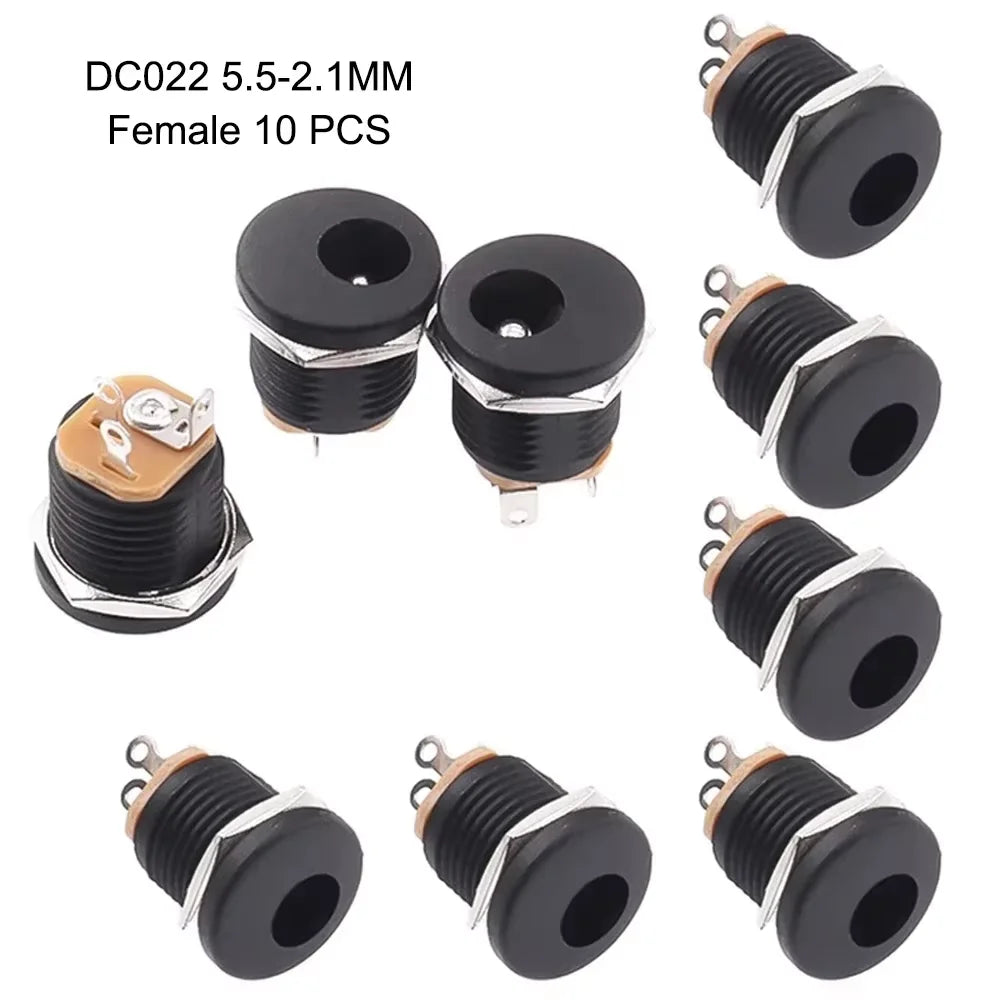 10 Pack DC022 B Power Jack Panel Mount Connector DC 5.5mm x 2.1 DC 5.5mm x2.5mm Female Solder Type Power Jack Socket