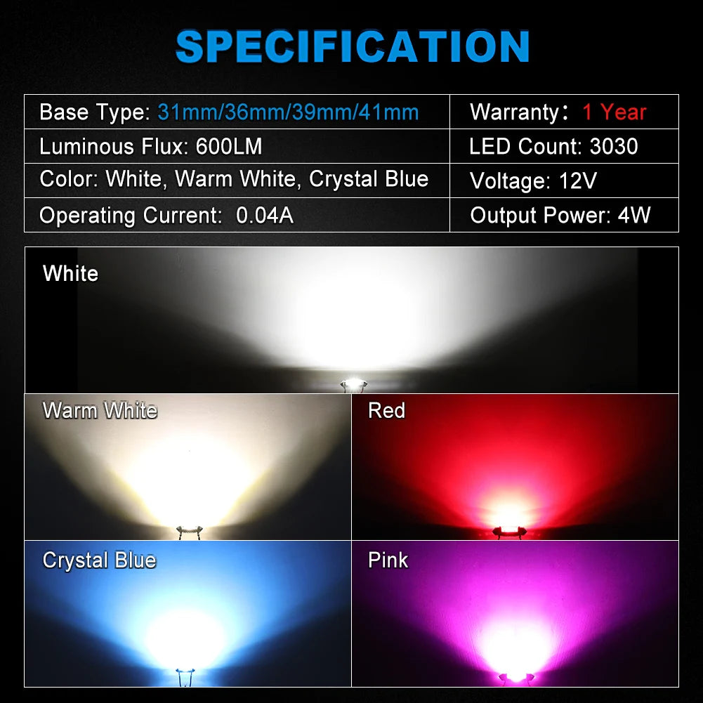 NAO C5W LED CANBUS Error Free Festoon 31mm 36mm 39mm 41mm 12