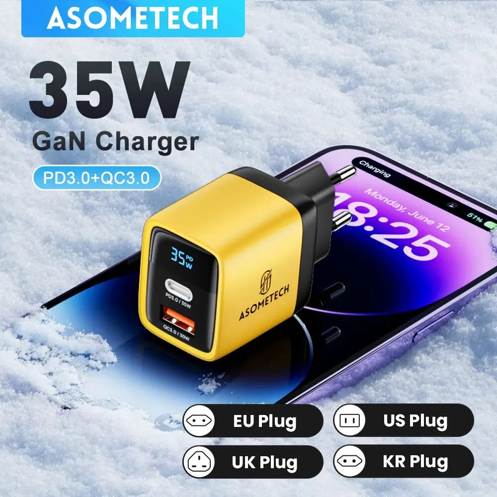 ASOMETECH 35W GaN Charger LED Display QC3.0 30W 25W PD PPS Q