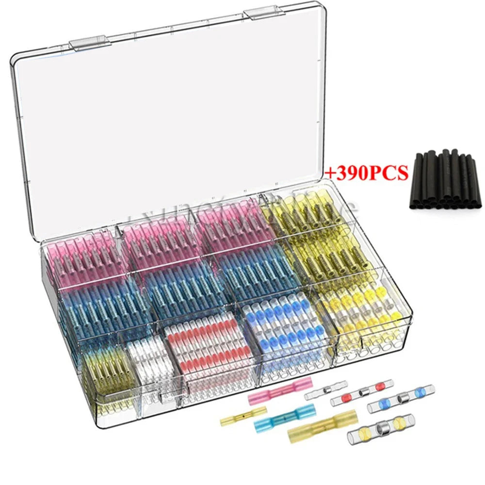 Heat Shrink Butt Crimp Terminals Waterproof Solder Seal Electrical Connectors Wire Cable Splice Kit Automotive Marine