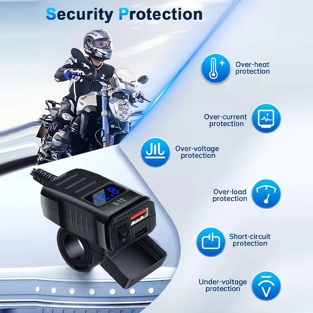 Motorcycle Vehicle-Mounted Charger Waterproof Adapter 12V-24