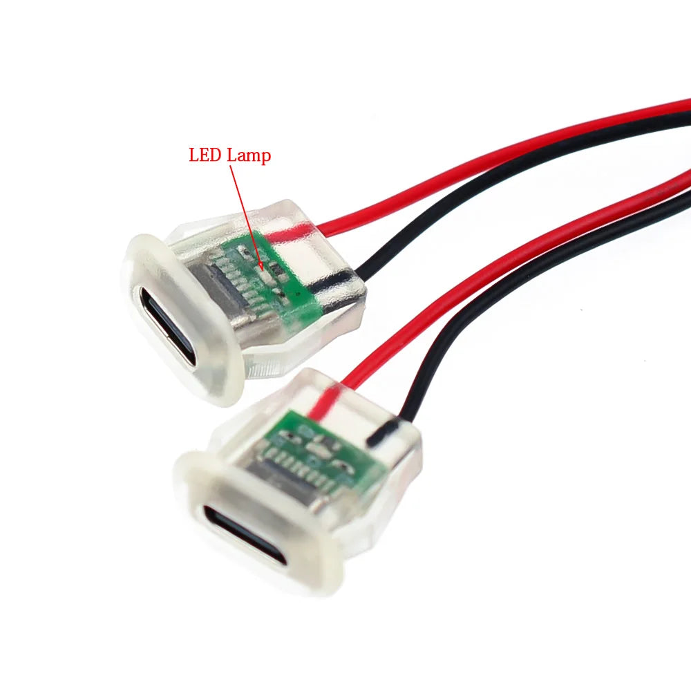 2pin USB Type C 5A Input Type Charging Socket With LED Light