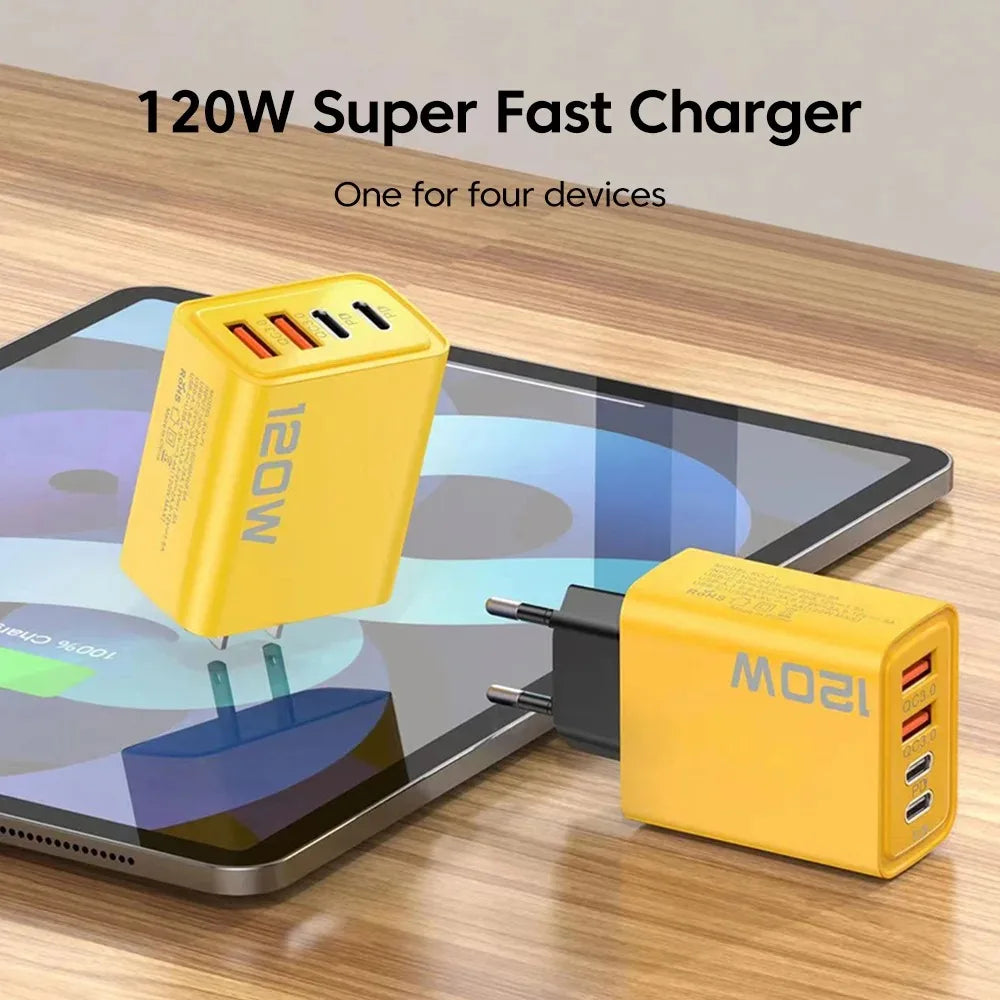 120W Fast Charging USB Charger 4 Port USB Type C Mobile Phon
