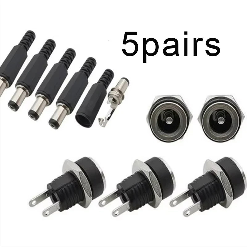 5 Pair DC 12V Male Female Socket Panel Mount Barrels Jack Pl