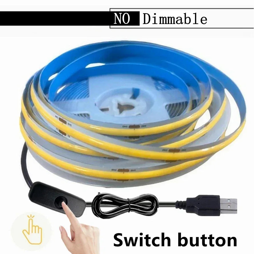 5V USB COB LED Strip 1-5M 320LEDs/M Touch Sensor Dimmable Flexible Tape for Mirror TV Kitchen Room DIY Backlight Decor Lighting