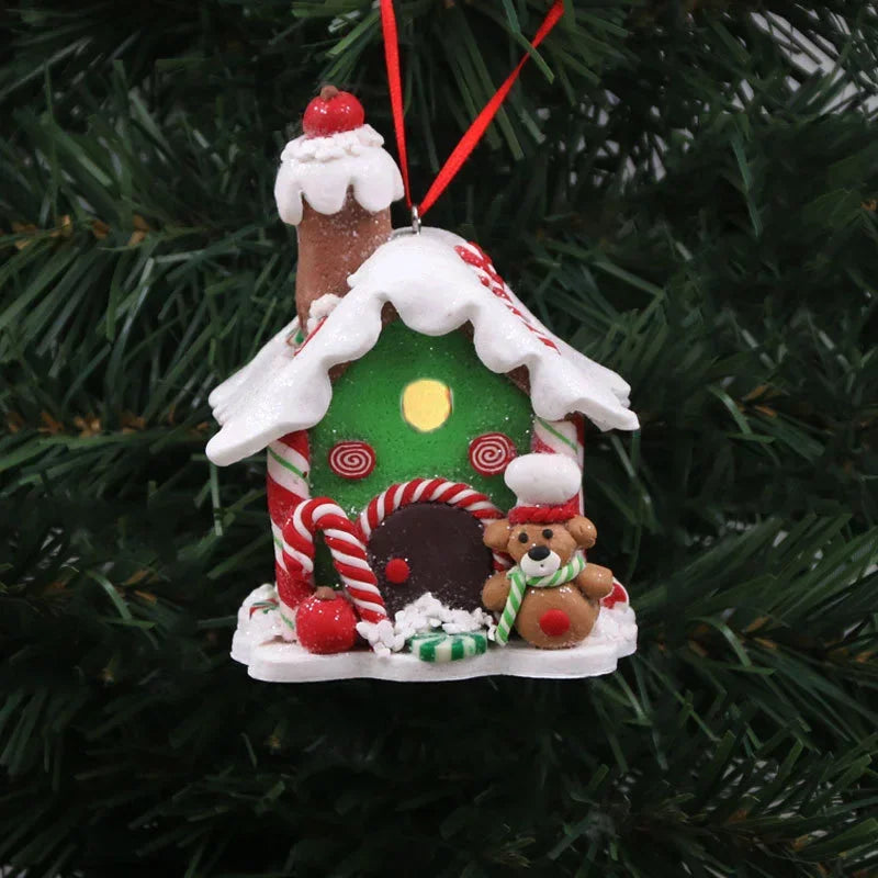 LED Light Christmas Gingerbread Small House Creative Pendant Christmas Decorantion Party Xmas Tree New Year Holiday Decor
