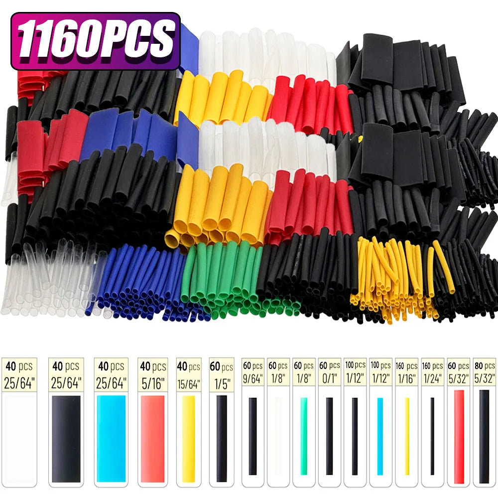 1160/580/164PCS Heat Shrink Tubing Kit Wire Shrinking Wrap C