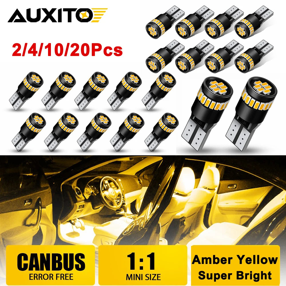 AUXITO 20/10/2Pcs T10 W5W LED Canbus Amber Yellow Anti Error