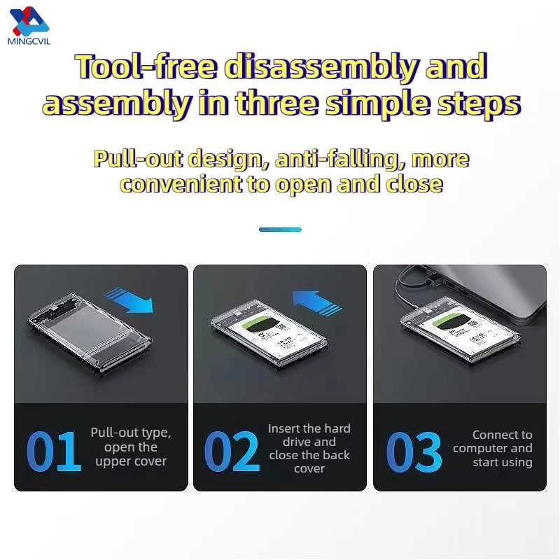 2.5inch USB 3.0 HDD Enclosure SATA SSD Hard Drive Case with 