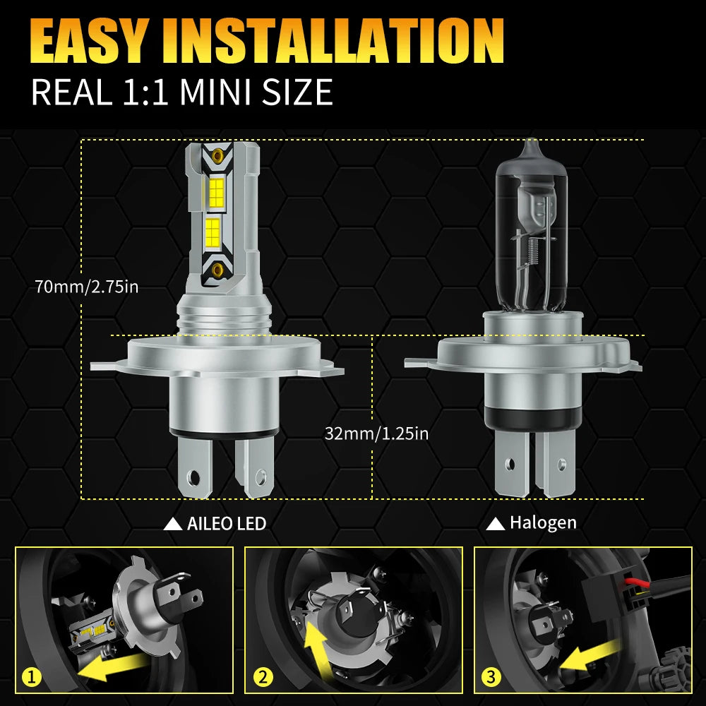 AILEO 2PCS 85W 18000Lm H4 Led Lights High Power For Car Head