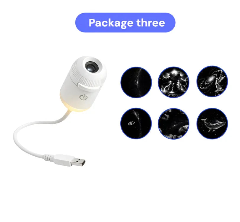 2-in-1 Mini Galaxy Star Projector Night Light USB 360 Rotating LED Starry Sky Ambient Lamp with 12 Films for Home Car Decor